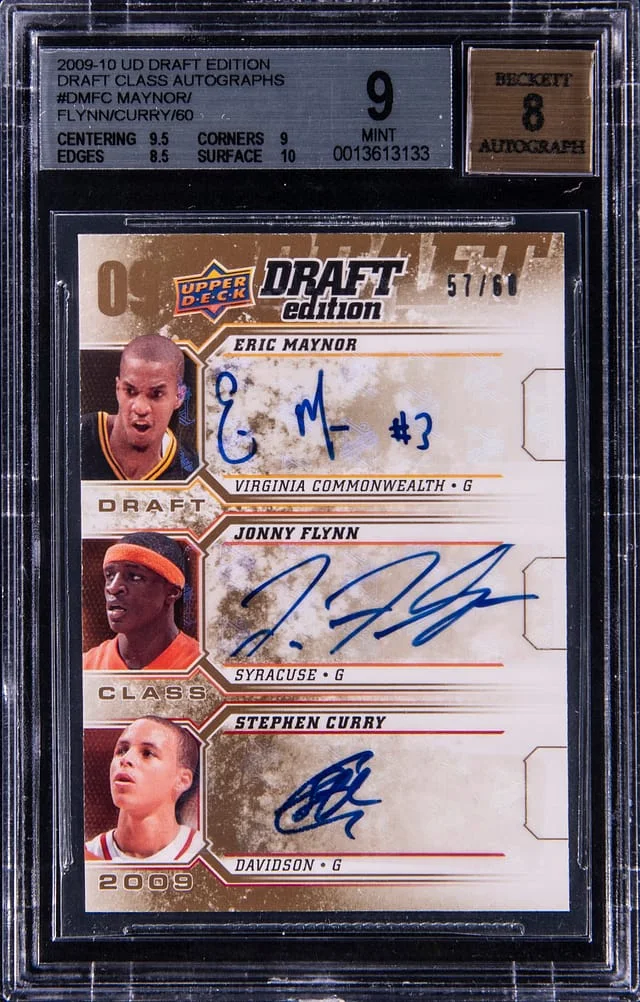 2009-10 Upper Deck Stephen Curry/Eric Maynor/Johnny Flynn Draft Edition Draft Class Autograph #D-MFC card image