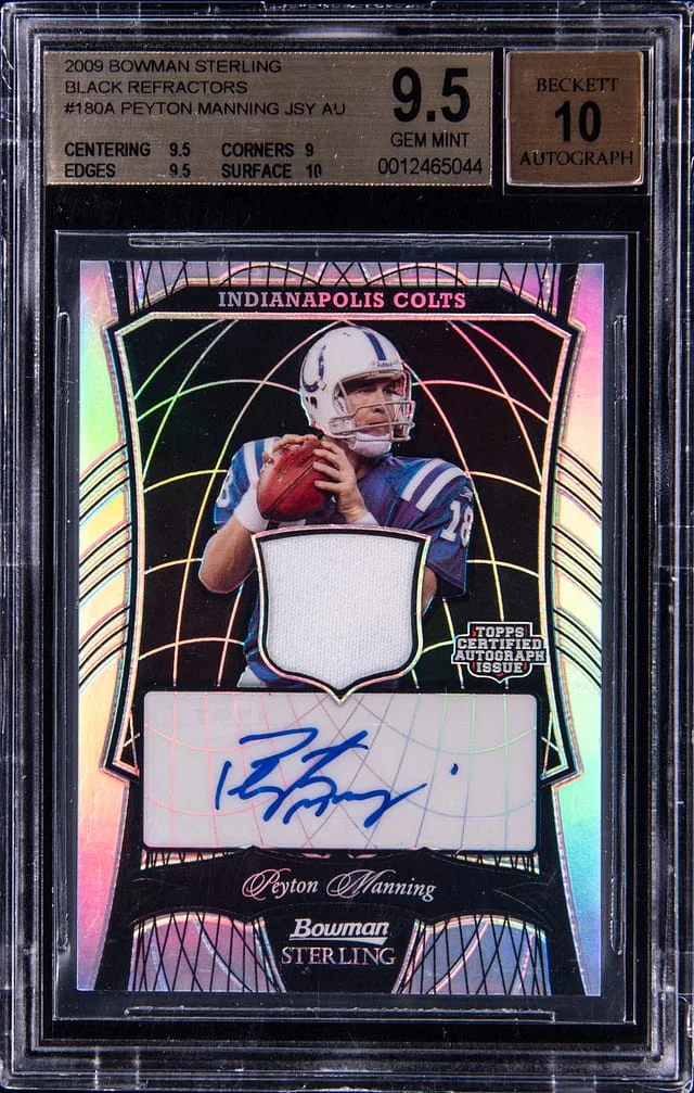 2009 Bowman Sterling Peyton Manning Jersey Autograph Black Refractors #180A card image