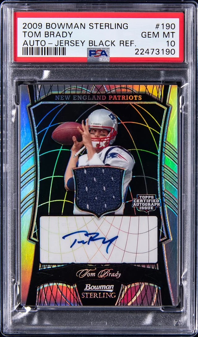 2009 Bowman Sterling Tom Brady Autograph Jersey Black Refractor #190 card image