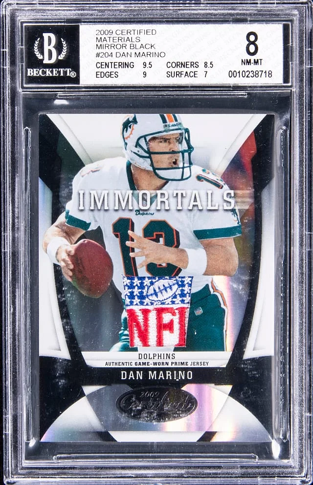 2009 Donruss Dan Marino NFL Shield Certified Materials Mirror Black #204 card image