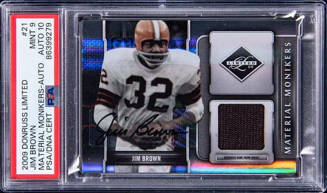 2009 Donruss Jim Brown Limited Material Monikers Autograph #21 card image