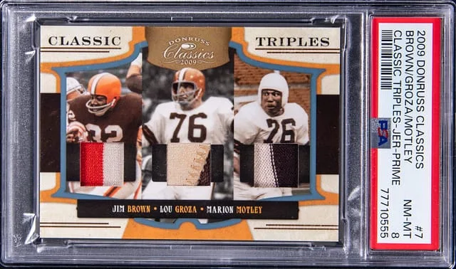 2009 Donruss Jim Brown/Lou Groza/Marion Motley Classics Triples Jersey Prime #7 card image