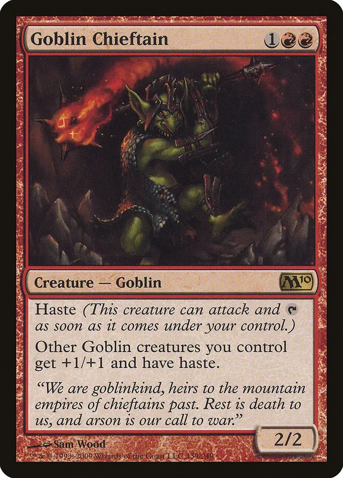 2009 Magic 2010 Goblin Chieftain rare #139 rare card image