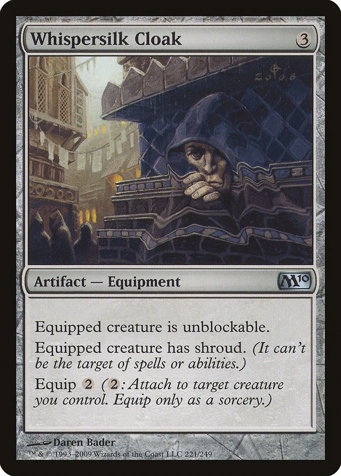 2009 Magic 2010 Whispersilk Cloak #221 uncommon card image