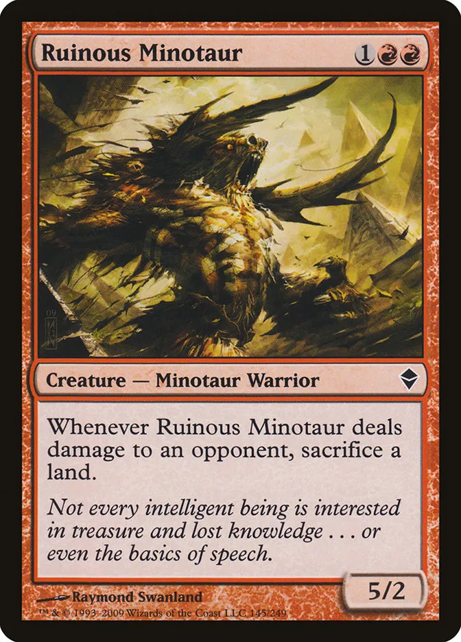 2009 Zendikar Ruinous Minotaur common #145 common card image