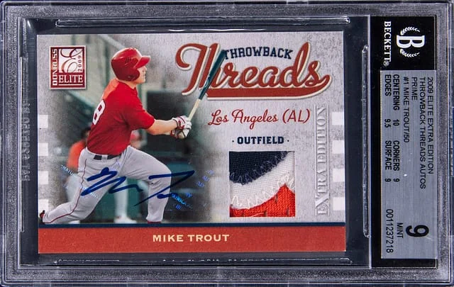 2009 Panini Donruss Mike Trout Elite Throwback Threads Autograph Prime #1 card image