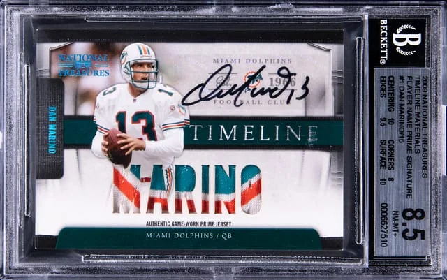 2009 Panini National Treasures Dan Marino Timeline Material Player Name Prime Signatures #1 card image