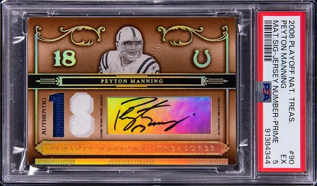 2009 Panini National Treasures Peyton Manning Material Signature Jersey Number Prime #90 card image