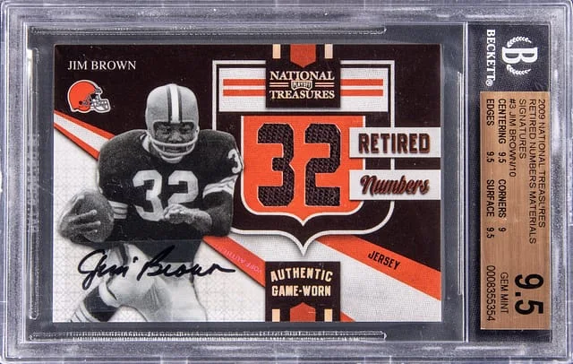 2009 Panini Playoff Jim Brown National Treasures Retired Numbers Materials Signatures #3 card image