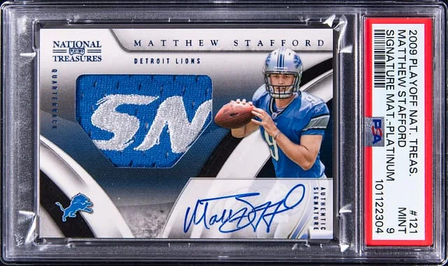 2009 Panini Playoff Matthew Stafford National Treasures Signature Material #121 card image