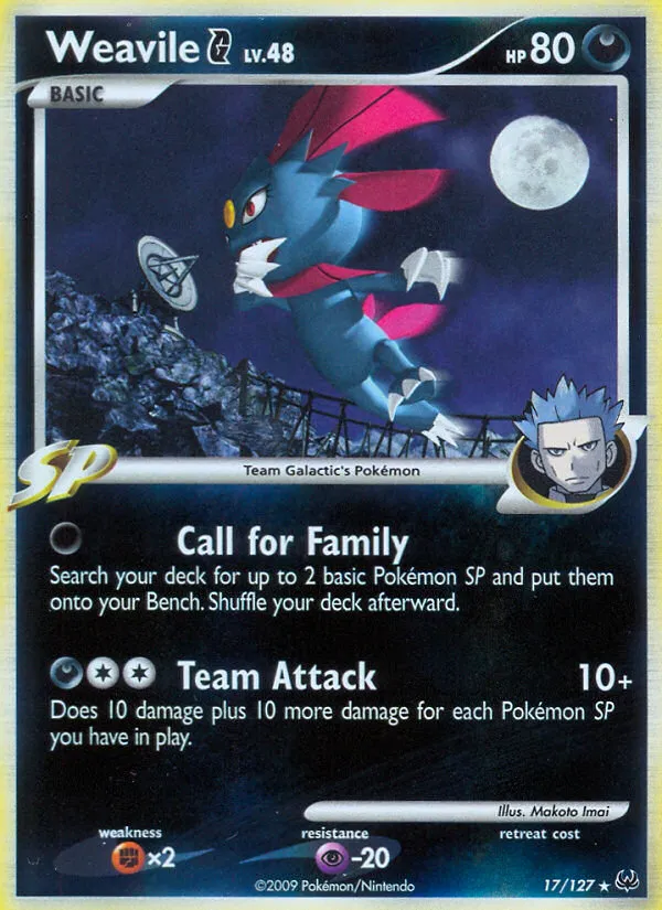 2009 Platinum Weavile G #017/127 Rare Holo card image