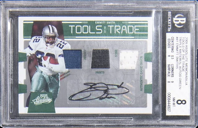 2009 Playoff Absolute Memorabilia Emmitt Smith Tools of the Trade Triple Material Autograph Green #41 card image