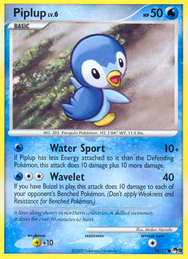 2009 POP Series 9 Piplup Common #16/17 Common card image