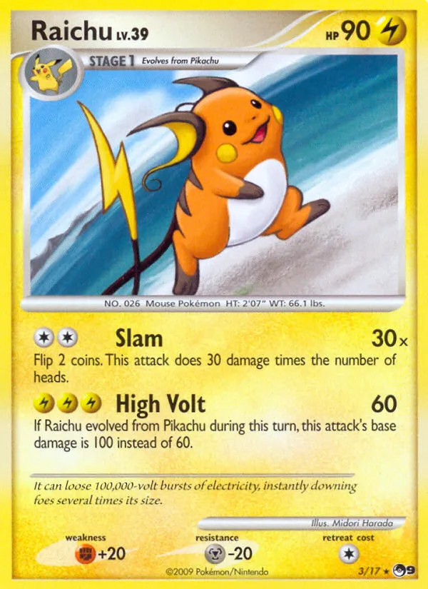 2009 POP Series 9 Raichu Rare #03/17 Rare card image