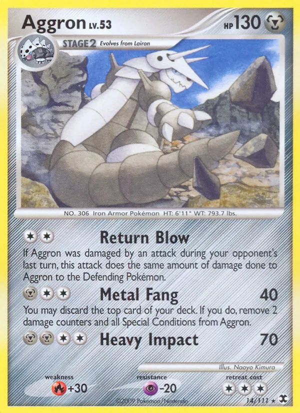 2009 Rising Rivals Aggron Rare #014/111 Rare card image
