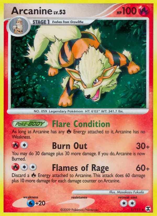 2009 Rising Rivals Arcanine Rare Holo #001/111 Rare Holo card image