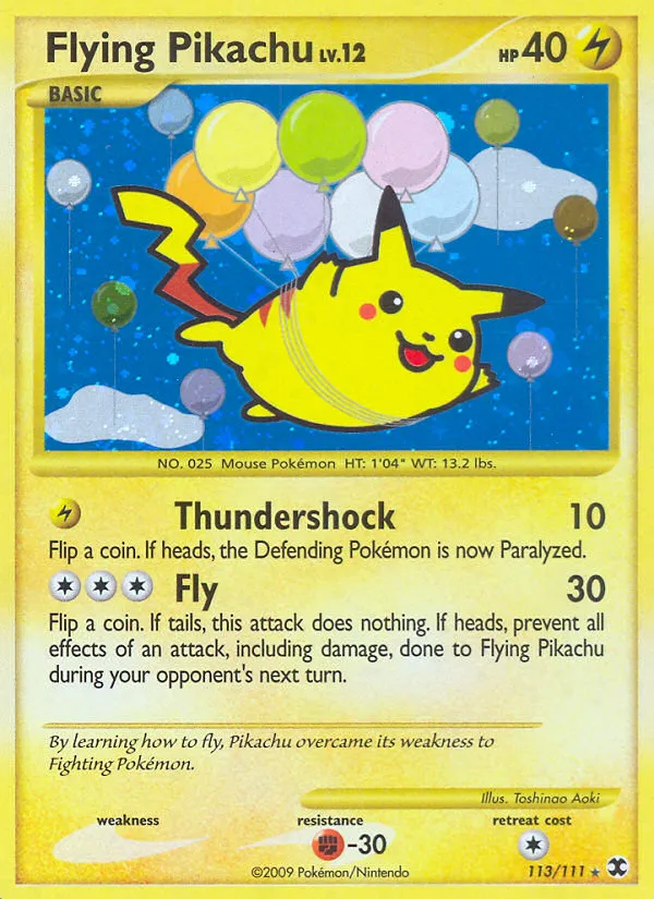 2009 Rising Rivals Flying Pikachu Rare Secret #113/111 Rare Secret card image
