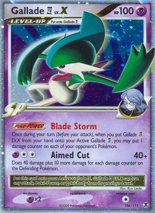 2009 Rising Rivals Gallade E4 LV.X Rare Holo LV.X #106/111 Rare Holo LV.X card image