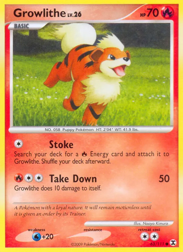 2009 Rising Rivals Growlithe Common #063/111 Common card image