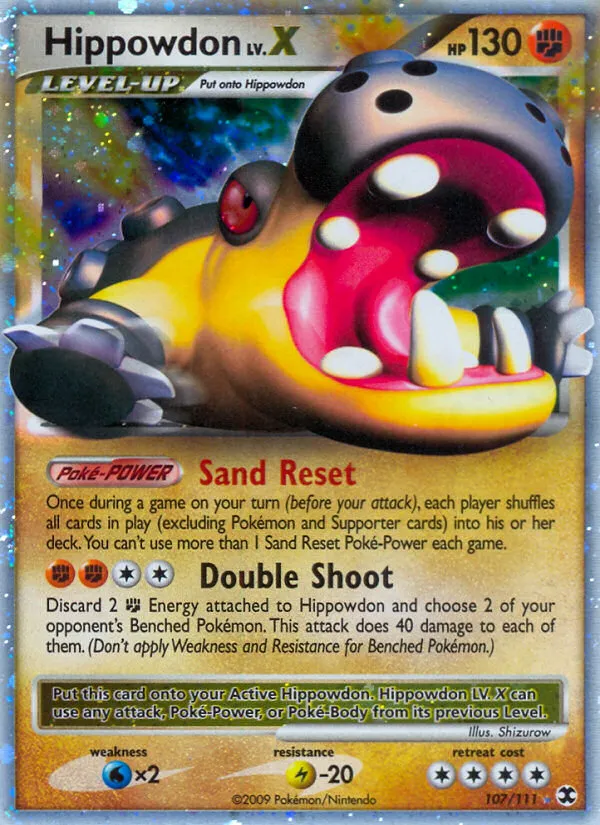 2009 Rising Rivals Hippowdon LV.X Rare Holo LV.X #107/111 Rare Holo LV.X card image
