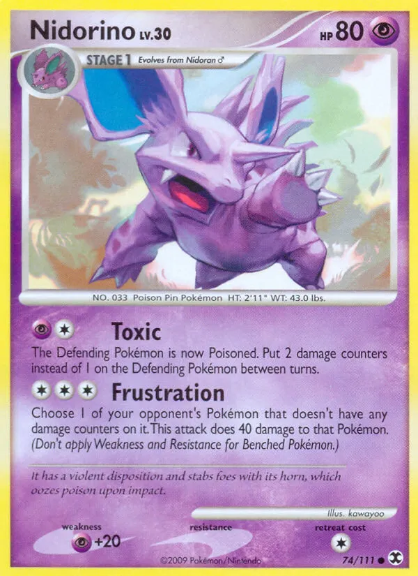 2009 Rising Rivals Nidorino Common #074/111 Common card image
