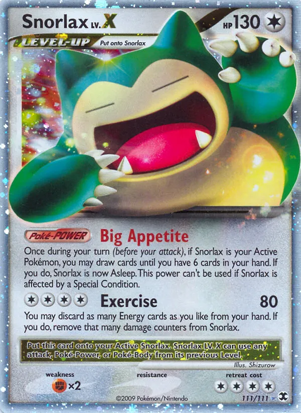 2009 Rising Rivals Snorlax LV.X Rare Holo LV.X #111/111 Rare Holo LV.X card image