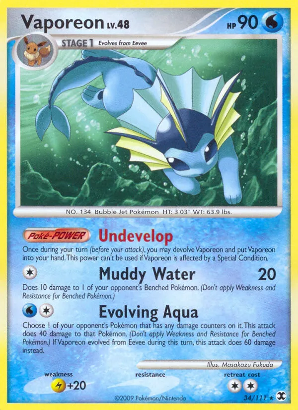 2009 Rising Rivals Vaporeon Rare #034/111 Rare card image