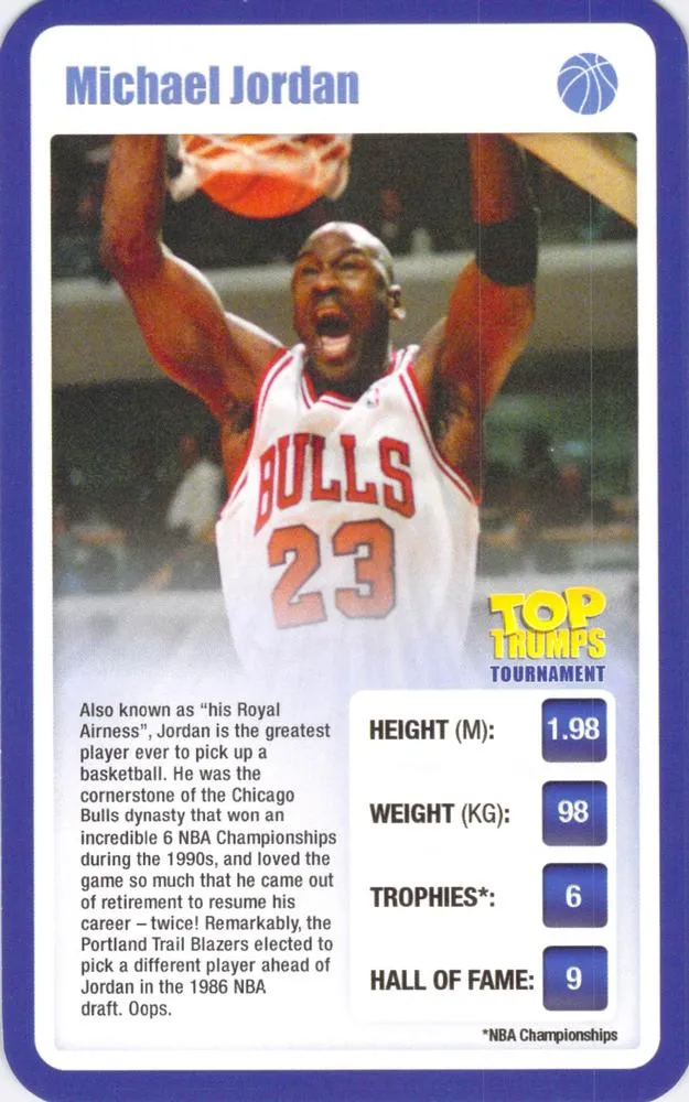 2009 Top Trumps Tournament Sporting Heroes Michael Jordan #NNO card image