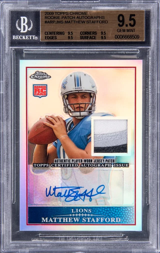 2009 Topps Chrome Matthew Stafford Patch Autographs #JMS card image