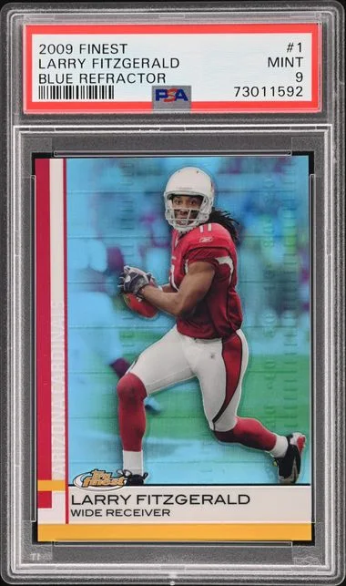 2009 Topps Finest Larry Fitzgerald Blue Refractor #1 card image