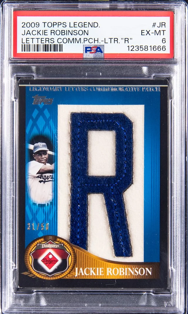 2009 Topps Jackie Robinson Legendary Letters Commemorative Patch Letter R #JR card image