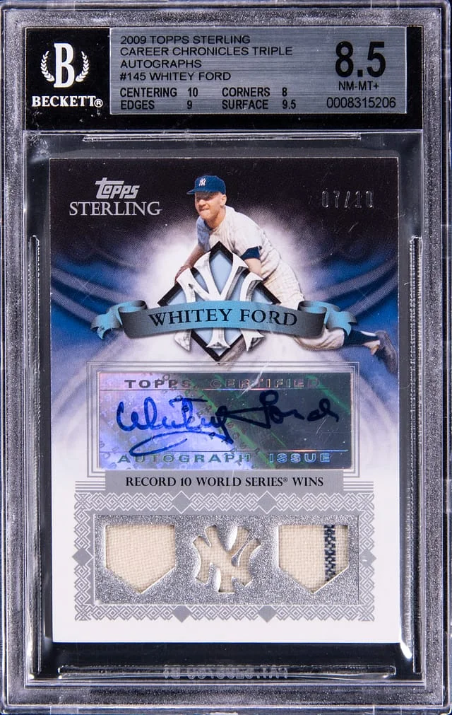 2009 Topps Sterling Whitey Ford Career Chronicles Triple Relic Autographs #145 card image