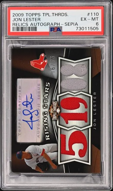 2009 Topps Triple Threads Jon Lester Relics Autograph Sepia #110 card image