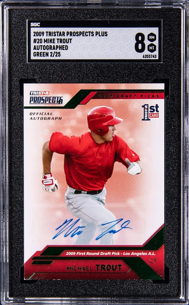 2009 Tristar Prospect Plus Autograph Green Mike Trout #20 card image
