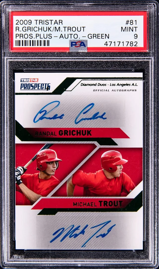 2009 Tristar Prospect Plus Autograph Green Randal Grichuk/Mike Trout #81 card image