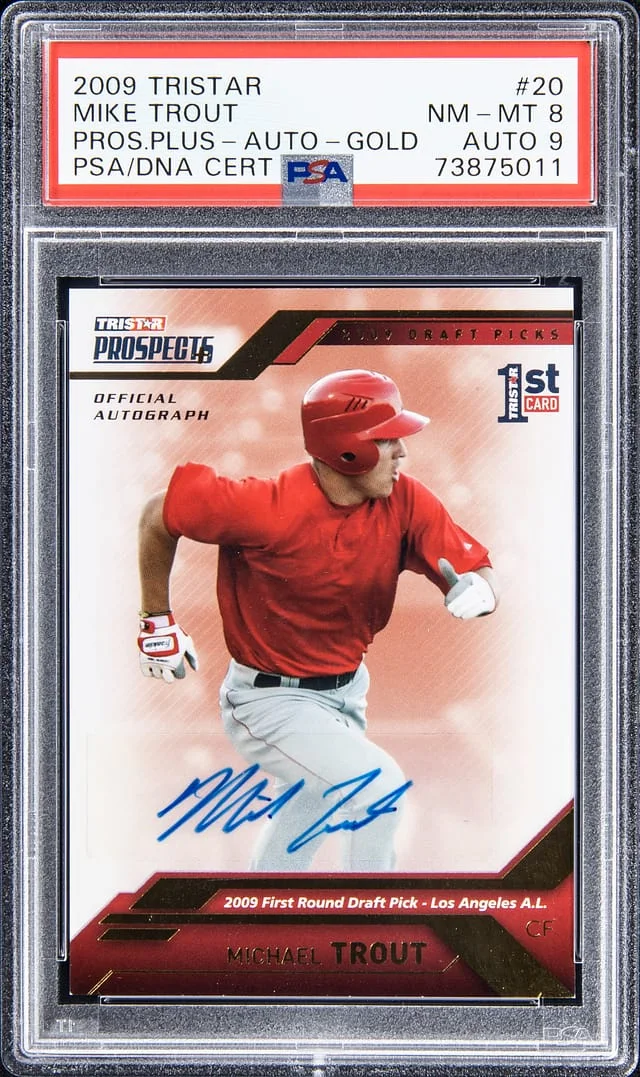 2009 Tristar Prospects Plus Autograph Gold Mike Trout #20 card image