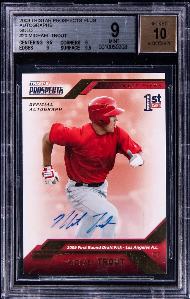 2009 Tristar Prospects Plus Autographs Gold Mike Trout #20 card image