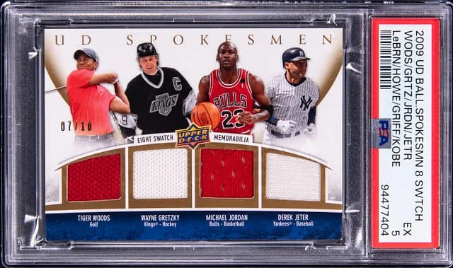 2009 Upper Deck Ballpark Collection Spokesmen Eight Swatch Tiger Woods/Wayne Gretzky/Michael Jordan/Derek Jeter/LeBron James/Gordie Howe/Ken Griffey Jr/Kobe Bryant #no-number card image
