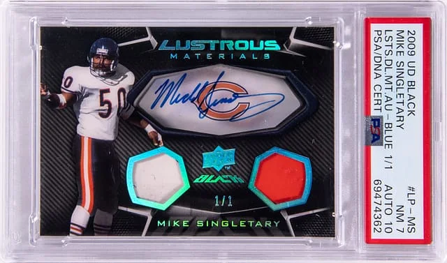 2009 Upper Deck Black Mike Singletary Lustrous Dual Materials Autograph Blue #LP-MS card image