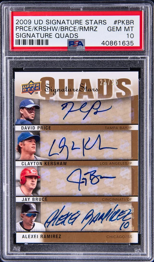 2009 Upper Deck David Price/Clayton Kershaw/Jay Bruce/Alexei Ramirez Multi-Signed Signature Stars Signature Quads #S4-PKBR card image