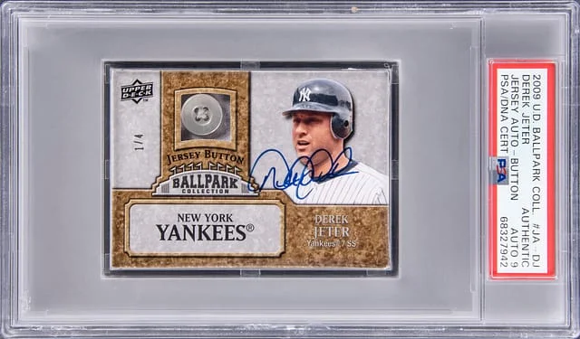 2009 Upper Deck Derek Jeter Ballpark Collection Jersey Autograph Button #JA-DJ card image