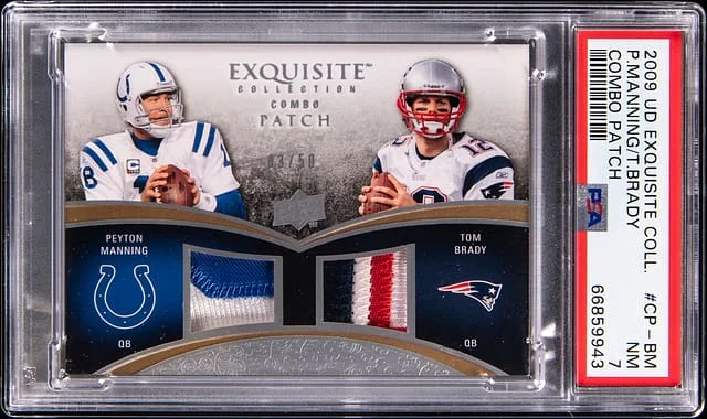 2009 Upper Deck Exquisite Collection Peyton Manning/Tom Brady Combo Patch #CP-BM card image