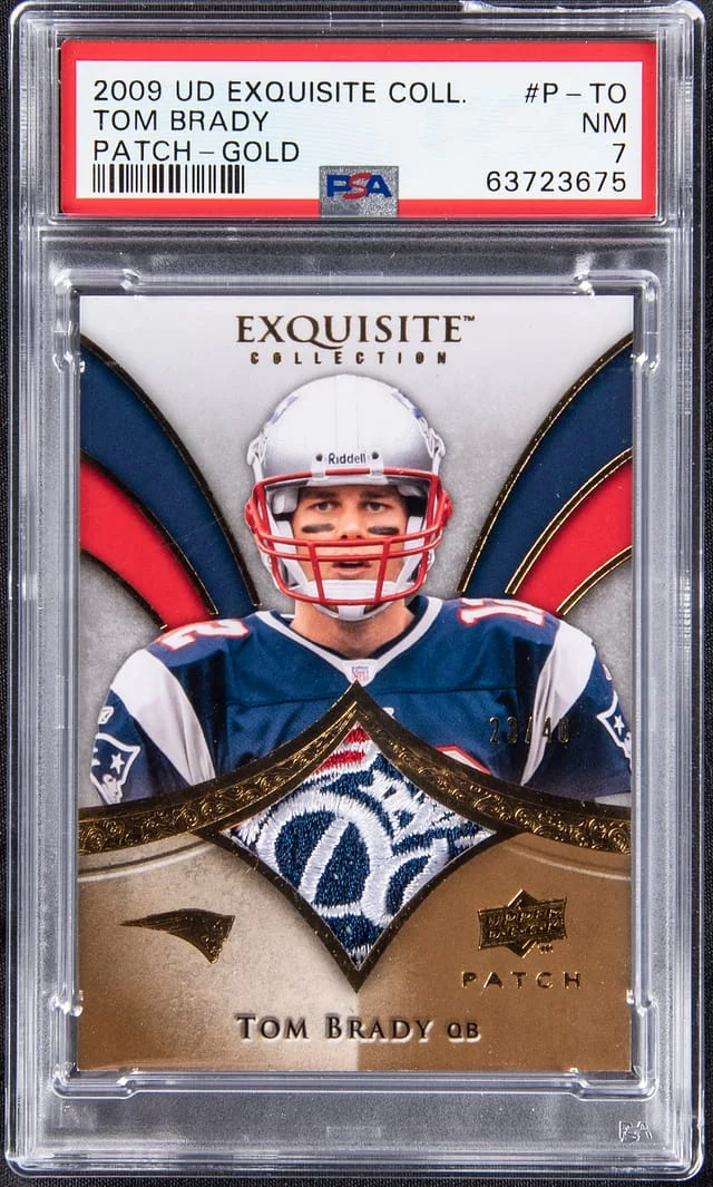2009 Upper Deck Exquisite Collection Tom Brady Patch Gold #P-TO card image