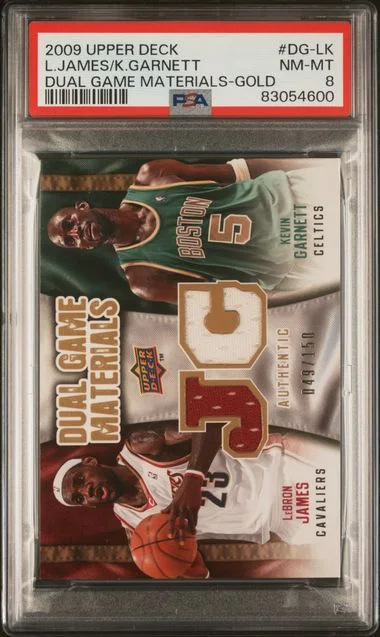 2009 Upper Deck Kevin Garnett/Lebron James Dual Game Materials Gold #DG-LK card image