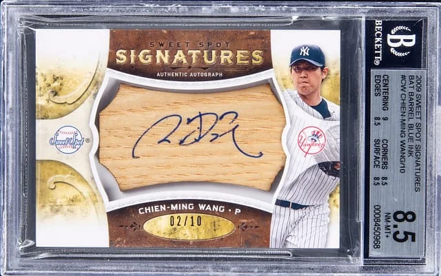 2009 Upper Deck Sweet Spot Signatures Chien-Ming Wang Bat Barrel Blue Ink #S-CW card image
