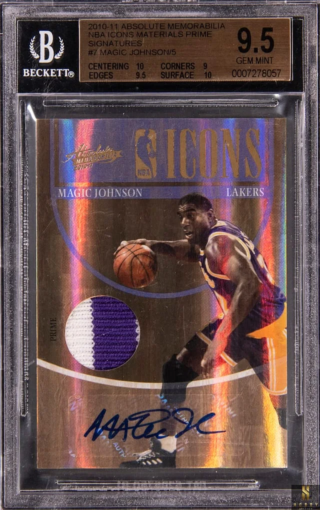 2010-11 Panini Absolute Magic Johnson Memorabilia NBA Icons Materials Prime Signatures #7 card image