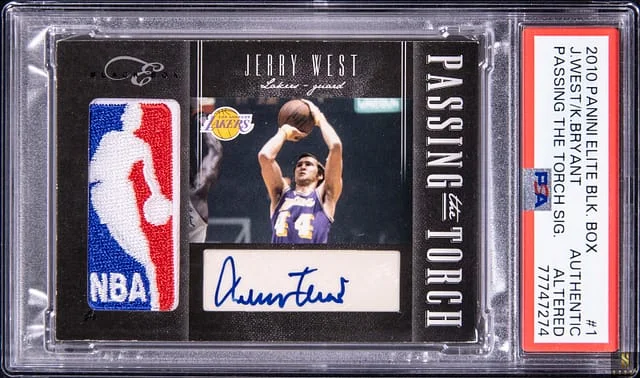 2010-11 Panini Elite Jerry West/Kobe Bryant Black Box Passing the Torch Signatures #1 card image