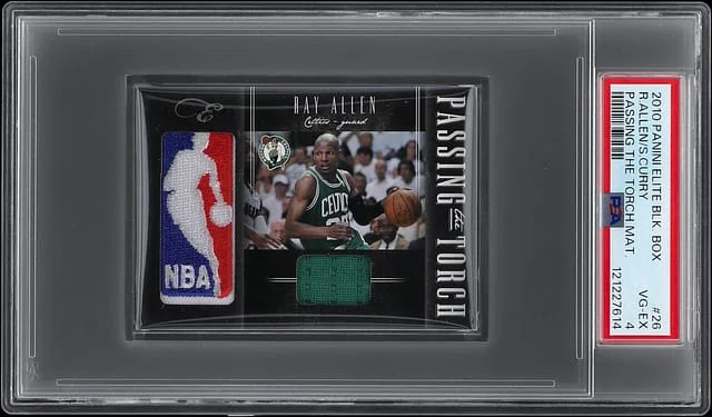 2010-11 Panini Elite Ray Allen, Stephen Curry Black Box Passing the Torch Material #26 card image