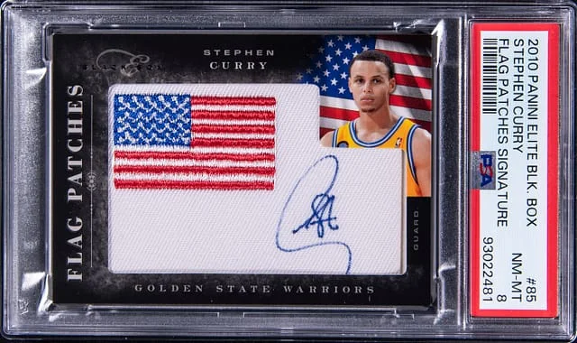 2010-11 Panini Elite Stephen Curry Black Box Flag Patch Signature #85 card image