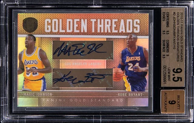 2010-11 Panini Gold Standard Magic Johnson/Kobe Bryant Golden Threads Signatures #2 card image